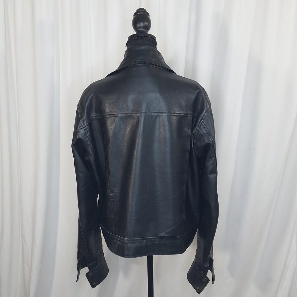 Leather Cult Jacket Mens Unisex Medium Black Genuine Leather Biker Vintage Moto - Picture 5 of 15